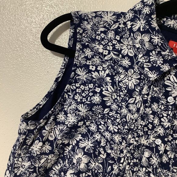 Izod Navy Floral Cottagecore Summer Linen Blend Retro Daisy Dainty Mini Dress 2X - Picture 4 of 12
